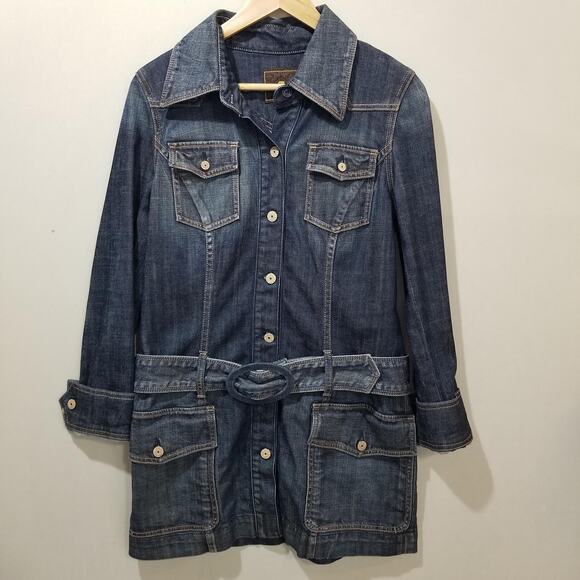 7 For All Mankind Jackets & Blazers - 7 For All Mankind Denim Jacket Womens Large Blue Belted Utility Longline Safari
